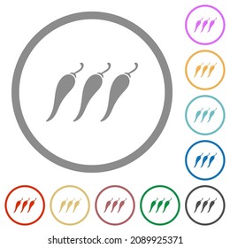 Hot chili pepper level flat color icons in round outlines on white background