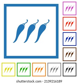 Hot chili pepper level flat color icons in square frames on white background
