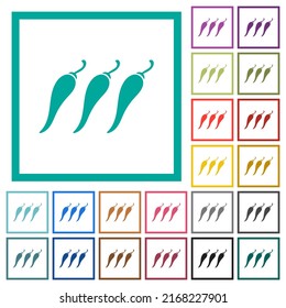 Hot chili pepper level flat color icons with quadrant frames on white background