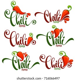 Logo, Symbole und Embleme von scharfen Chilischoten, handgezeichnet