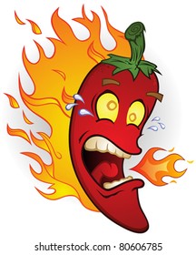 Hot Chili Pepper On Fire Cartoon Character