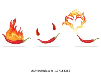 Hot chili pepper on flames with horns