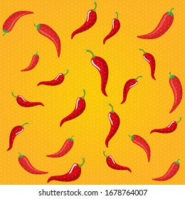 Hot Chili Pepper Pattern, Yellow Background 