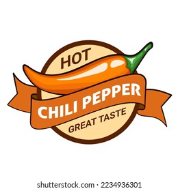 Hot chili pepper pod, badge or logo design. Hot spiciness level. Vector illustration