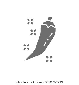 Hot chili pepper pod grey icon. Isolated on white background