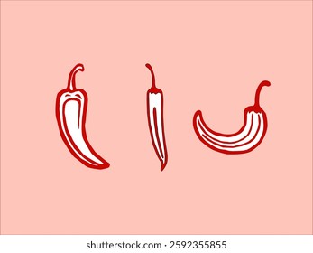 hot chili pepper. Red chili hand drawn illustration. Vibrant red chili pepper illustration. Hand drawn red chili pepper. Red pepper doodle.