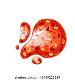 Hot chili pepper sauce stain, cartoon spilled dip from bottle or bowl. Sweet salsa dressing and condiment falling with blots and splats, cartoon spicy chili splatters and puddle vector illustration