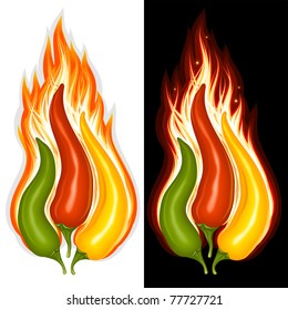 Hot chili pepper in the shape of fire sign