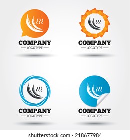 Hot chili pepper sign icon. Spicy food symbol. Business abstract circle logos. Icon in speech bubble, wreath. Vector