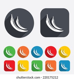 Hot chili pepper sign icon. Spicy food symbol. Circles and rounded squares 12 buttons. Vector