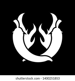Hot chili pepper, spice vegetable symbol isolated on black background. Suitable for mexican food. Vector Illustration