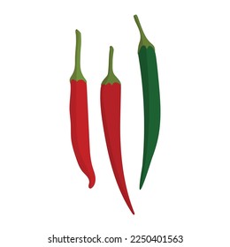 Hot chili pepper three green and red. Icon for spicy food and seasoning.