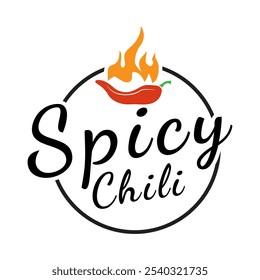 Hot Chili Pepper Vector Logo with Fire Spicy Food Design for Sauce and Seasoning Brand Illustration Design