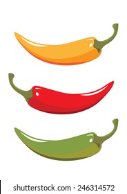 Hot chili pepper vector set isolated on white background. yellow, red and green