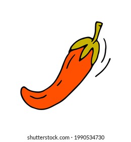 Hot chili pepper. Vegetable. Vitamins. Vegetarian food. Eco. Harvest from the garden. Doodle. Vector. Hand-drawn illustration.