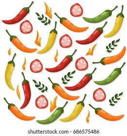 Hot Chili peppers pattern detailed colorful vector illustration template background