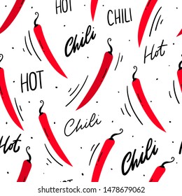 Hot chili peppers seamless pattern for textile, print. Red chili background.