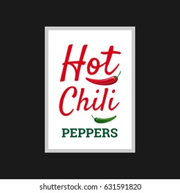 Hot Chili peppers, vector illustration. Poster with doodle red and green peppers. Bright cartoon design element for placard or cafe menu.