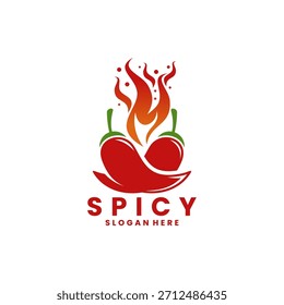 Chili caliente con el Vector rojo del diseño del logotipo del fuego. Plantilla de Vector de diseño de logotipo de Chili