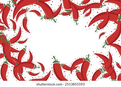 Anuncio de marco de borde de pimiento rojo picante caliente. Póster de pimienta picante vegetal