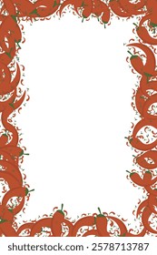 Hot chili red pepper border frame banner. Vegetable spicy pepper poster