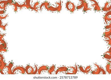 Hot chili red pepper border frame banner. Vegetable spicy pepper poster