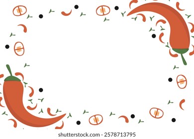 Hot chili red pepper border frame banner. Vegetable spicy pepper poster