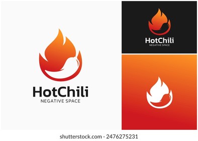 Hot Chili Red Pepper Spicy Paprika Fire Flame Fiery Negative Space Vector Logo Design Illustration