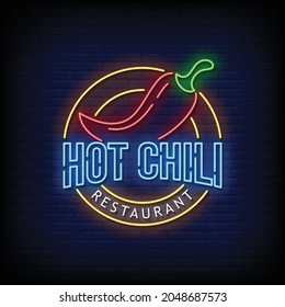 Hot Chili Restaurant Neon Signs Style Text Vector