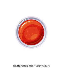 Hot chili sauce in bowl. Colored illustration of hot chili top view.