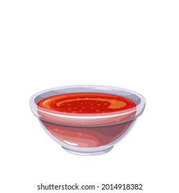 Hot chili sauce in bowl. Colored illustration in cartoon style.