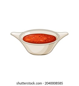 Hot chili sauce bowl on a white isolated background. Seasoning. Vector cartoon illustration of food.
