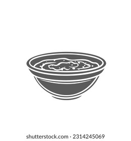 Hot chili sauce in bowl, side view glyph icon vector illustration. Stamp of spicy and sweet garlic dip in cup, natural salsa or liquid pepper sauce for seasoning and cooking gourmet Asian dish