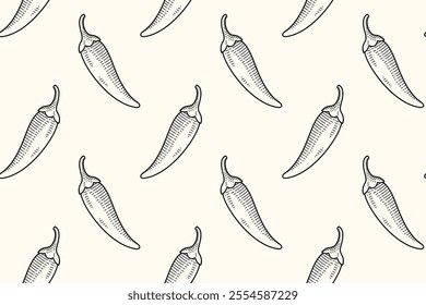 hot chili seamless pattern on white background. vintage chili vector pattern background. hot chili doodle hand drawn isolated seamless pattern. seamless pattern of spicy chili background