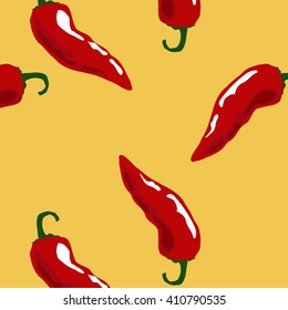 Hot chili  seamless pattern on yellow background.Vector image with spicy pepper.