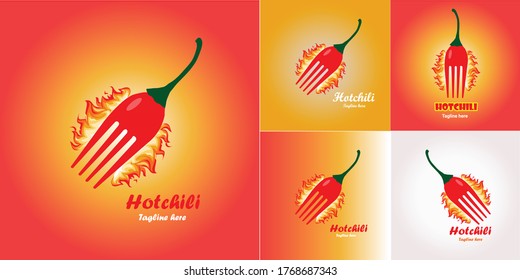 Hot chili & Spicy food logo design.  Fire chili for restaurant and food shop. Hot chili logo with different option. Logo template for print.