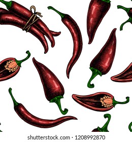 Heiße Chili. Nahtloses Vektormuster. Vintage