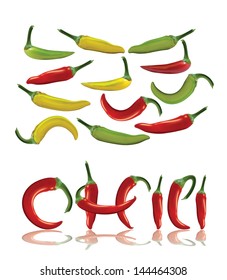 Hot Chilies with reflection in editable vector format.