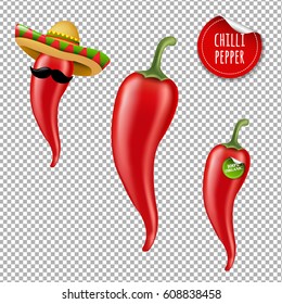 Hot Chilli Pepper Big Set With Gradient Mesh, Vector Illustration