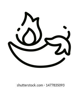 Hot Chilli pepper black line icon. Paprika. Hot spices product sign. Natural vegetable. Mexican food concept. Cooking ingredient. Design element. Editable stroke.
