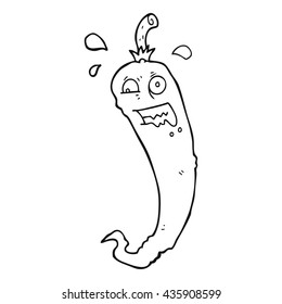 hot chilli pepper freehand drawn black and white cartoon