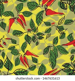 hot chilli pepper leaves seamless repeat pattern design. Great for kitchenware