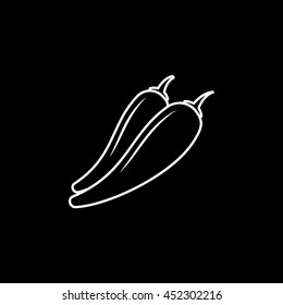 Hot Chilli Pepper Line Icon On Black Background