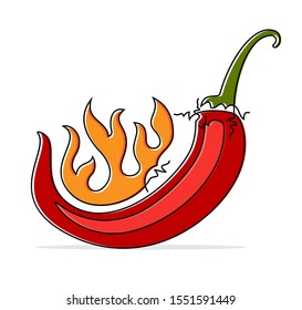 Hot Chilli Pepper Sketch Style Vector Illustration