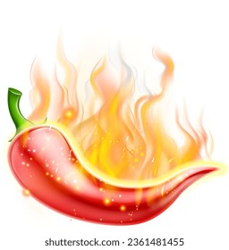 A hot chilli pepper so spicy it is on fire in flames concept