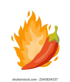 Hot chilli pepper. Traditional spicy mexican food. Logotype and emblem. Fresh and natural vegetable. Sticker for social networks and messengers. Flat vector illustration isolated on white background