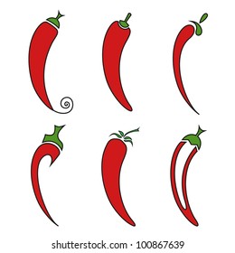 Hot chilli pepper vector set isolated on white background.