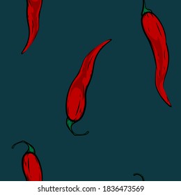  Hot chilli pepper vector set seamless.