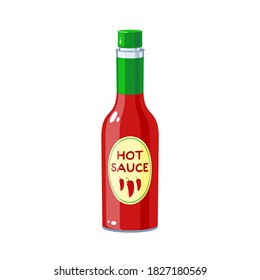 Hot chilli sauce bottle, vector illustration cartoon icon isolated on white background.