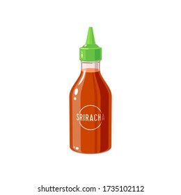 Hot chilli sauce sriracha bottle, vector illustration cartoon icon isolated on white background.